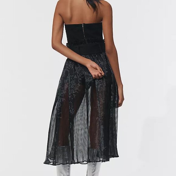 Anthropologie Pilcro Black Strapless Bodysuit & Sheer Skirt XL Dark Whimsigoth